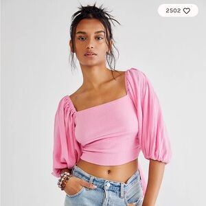 Free People Puff-Sleeve Square-Neck Crop Top
